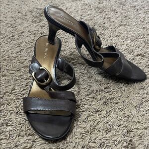 Maripe Chocolate Leather Heels with Gold Accent